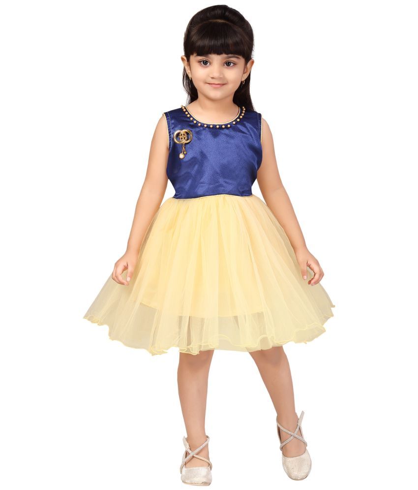     			Aarika Navy Blue Net Girls Fit And Flare Dress ( Pack of 1 )