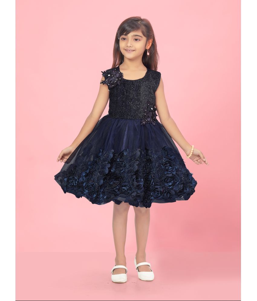     			Aarika Navy Blue Net Girls Fit And Flare Dress ( Pack of 1 )