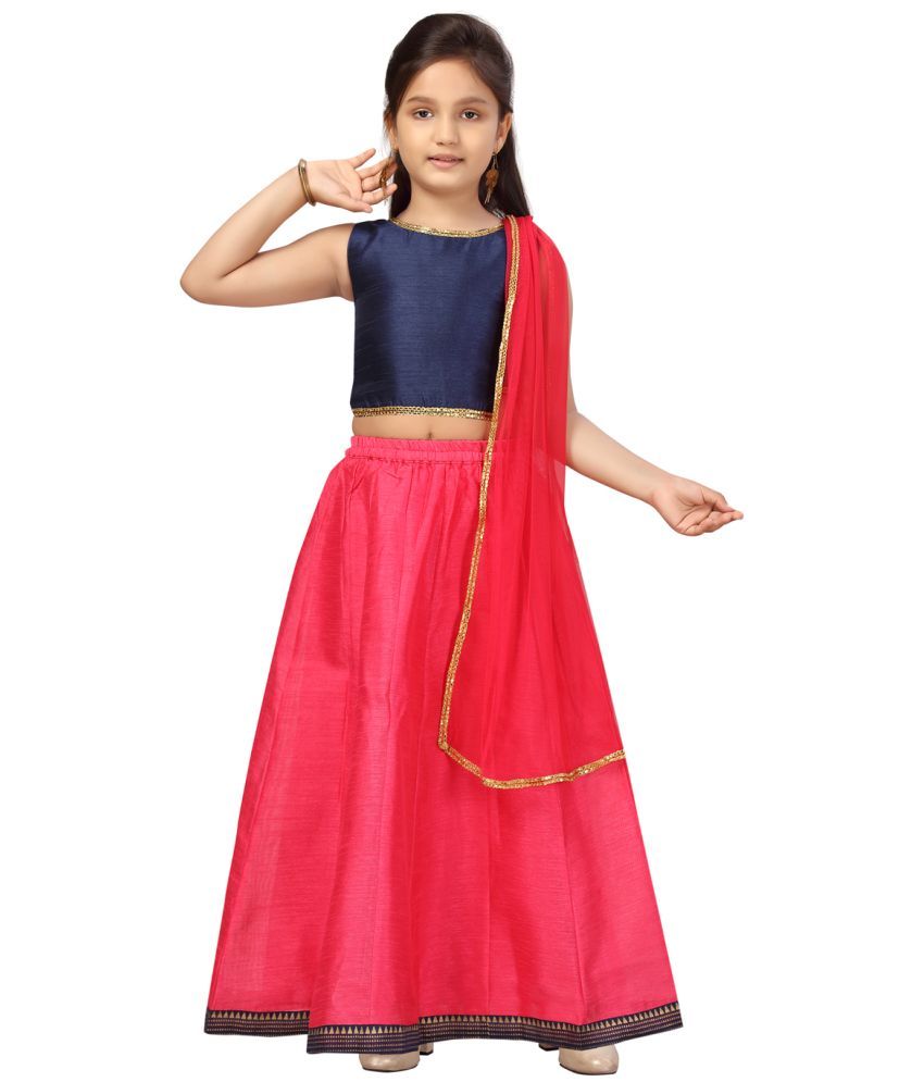     			Aarika Navy Blue Silk Girls Lehenga Choli Set ( Pack of 1 )