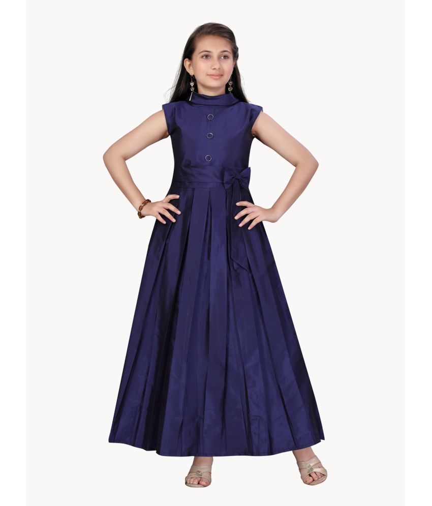     			Aarika Navy Blue Silk Girls Fit And Flare Dress ( Pack of 1 )