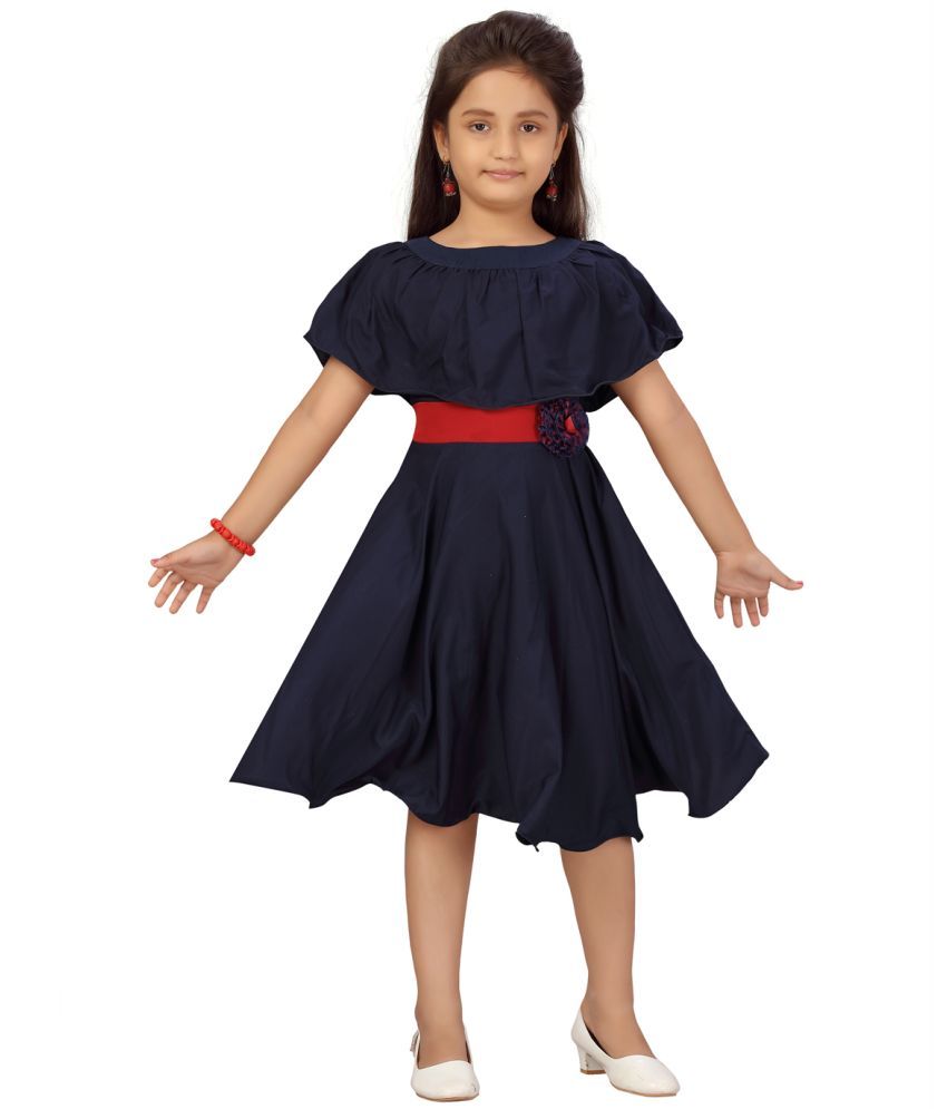     			Aarika Navy Blue Silk Girls A-line Dress ( Pack of 1 )