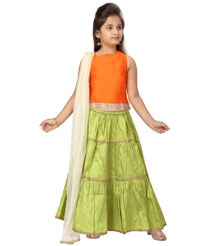     			Aarika Orange Silk Girls Lehenga Choli Set ( Pack of 1 )