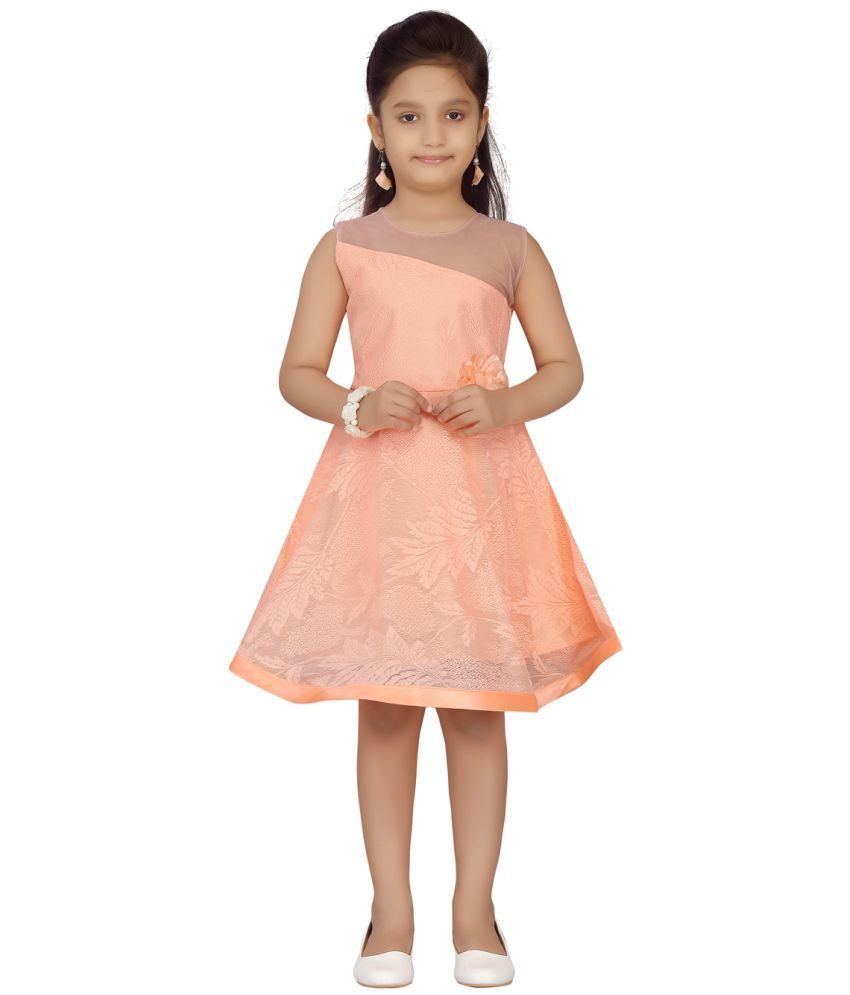     			Aarika Peach Net Girls Fit And Flare Dress ( Pack of 1 )