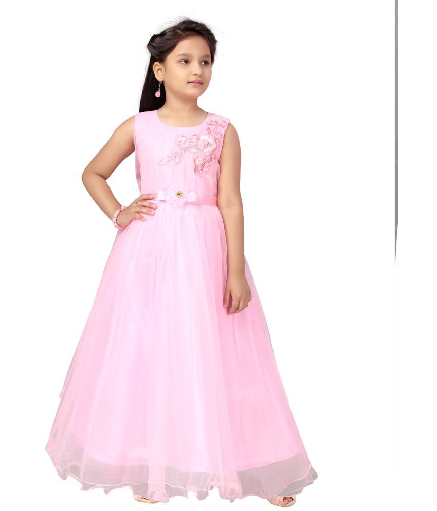     			Aarika Pink Net Girls Fit And Flare Dress ( Pack of 1 )