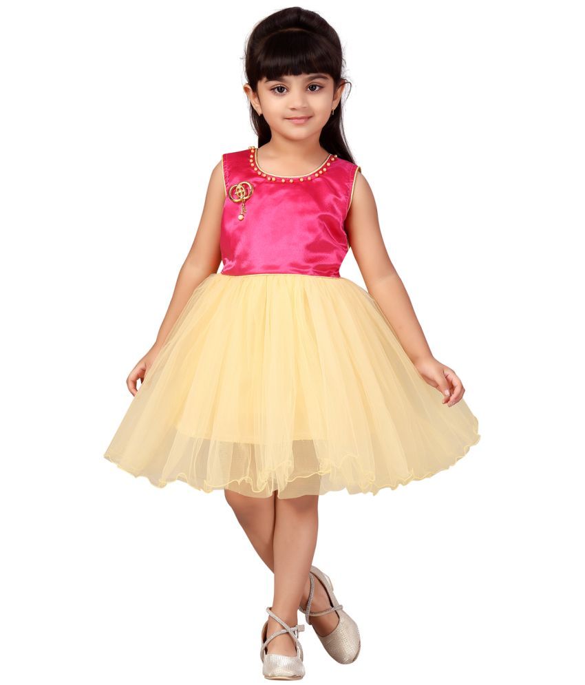     			Aarika Pink Net Girls Fit And Flare Dress ( Pack of 1 )