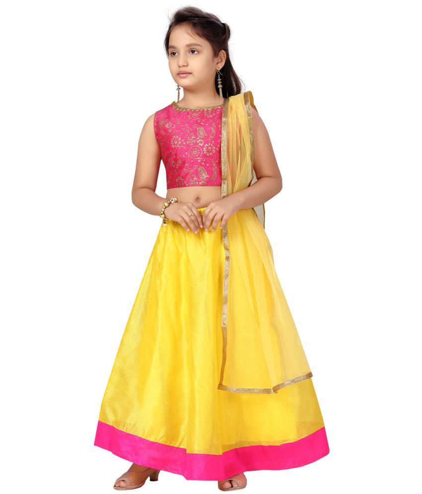     			Aarika Pink Silk Girls Lehenga Choli Set ( Pack of 1 )