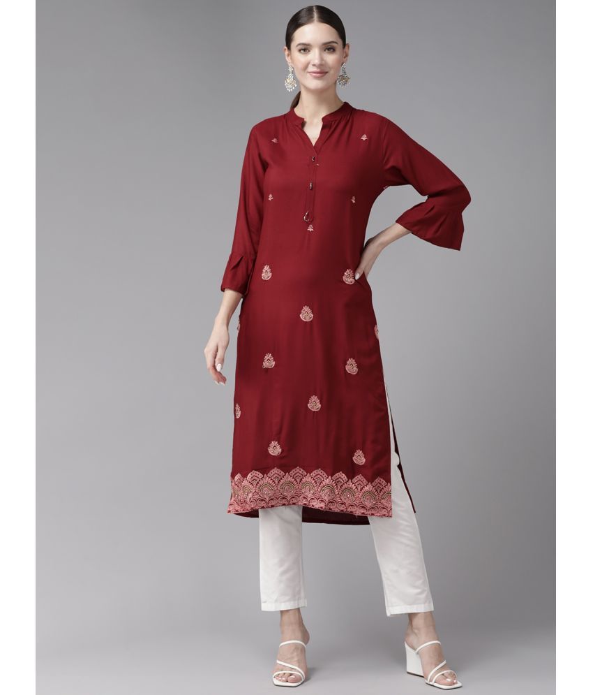     			Aarika Rayon Embroidered Straight Women's Kurti - Maroon ( Pack of 1 )