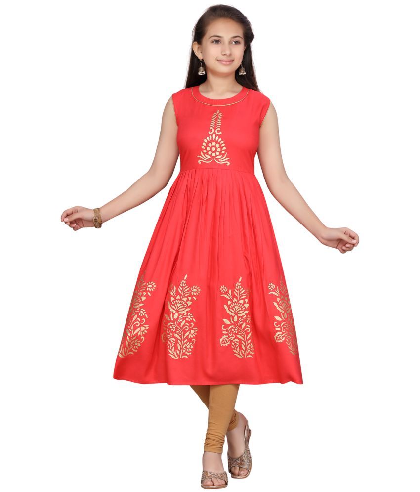     			Aarika Red Cotton Girls Kurti ( Pack of 1 )