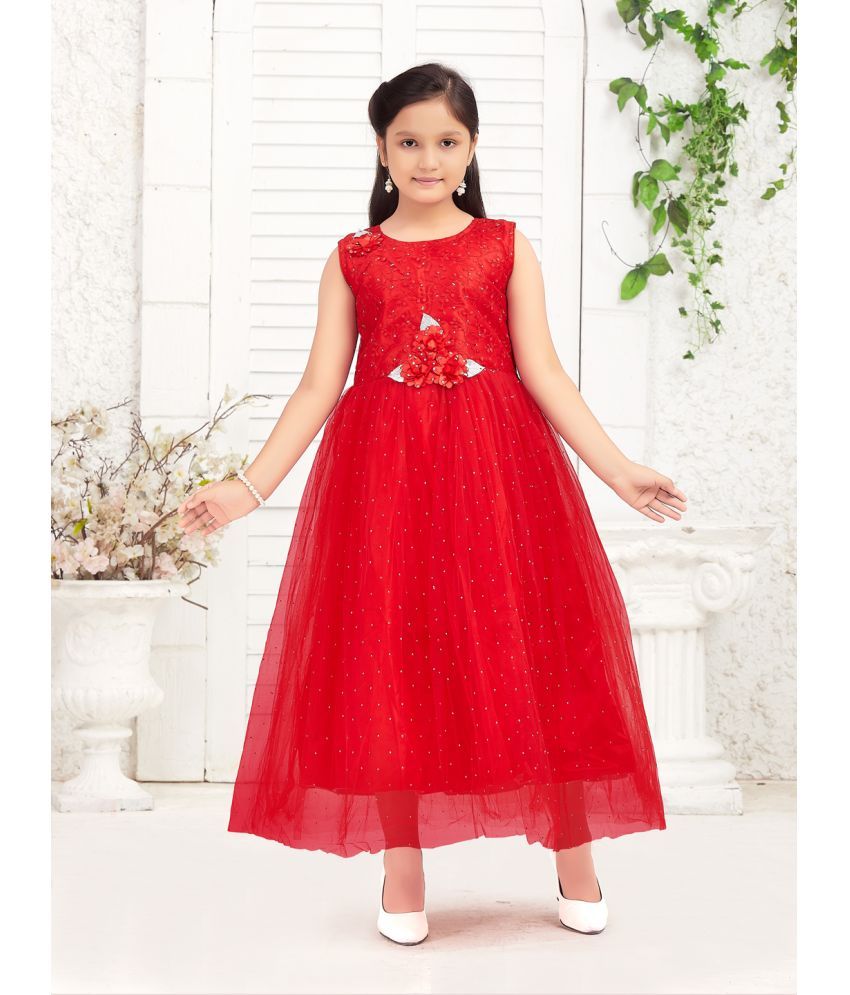     			Aarika Red Net Girls Fit And Flare Dress ( Pack of 1 )