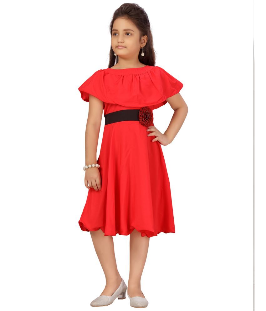     			Aarika Red Silk Girls A-line Dress ( Pack of 1 )