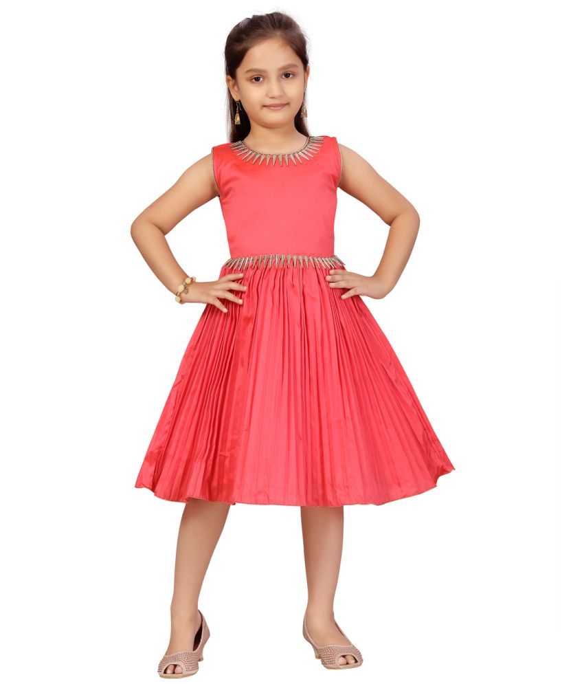     			Aarika Red Silk Girls Fit And Flare Dress ( Pack of 1 )