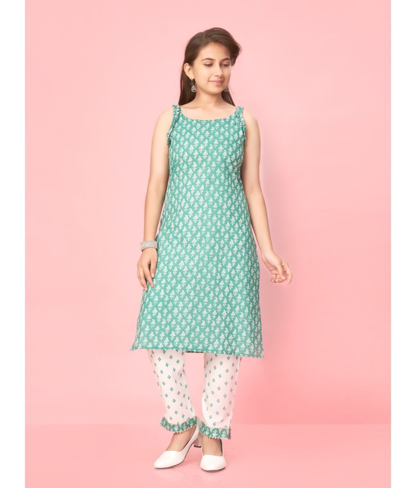     			Aarika Sea Green Cotton Girls Kurta and Pant Set ( Pack of 1 )