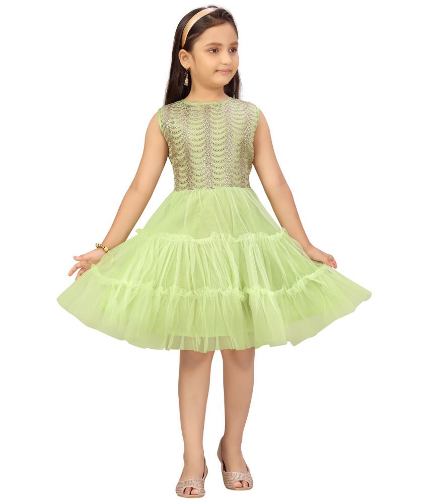     			Aarika Sea Green Net Girls Fit And Flare Dress ( Pack of 1 )