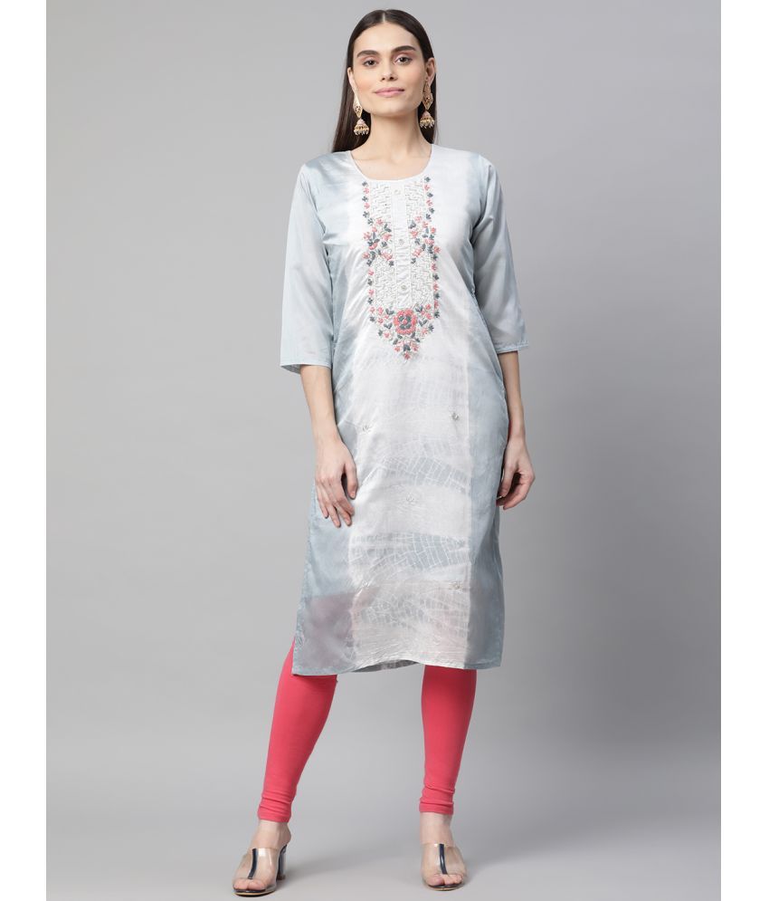     			Aarika Silk Embellished Straight Women's Kurti - Grey ( Pack of 1 )