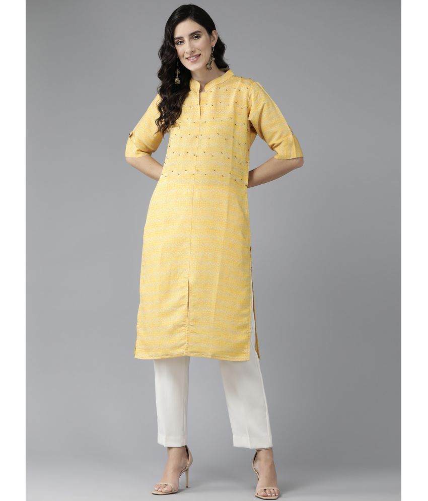     			Aarika Silk Printed Straight Women's Kurti - Yellow ( Pack of 1 )