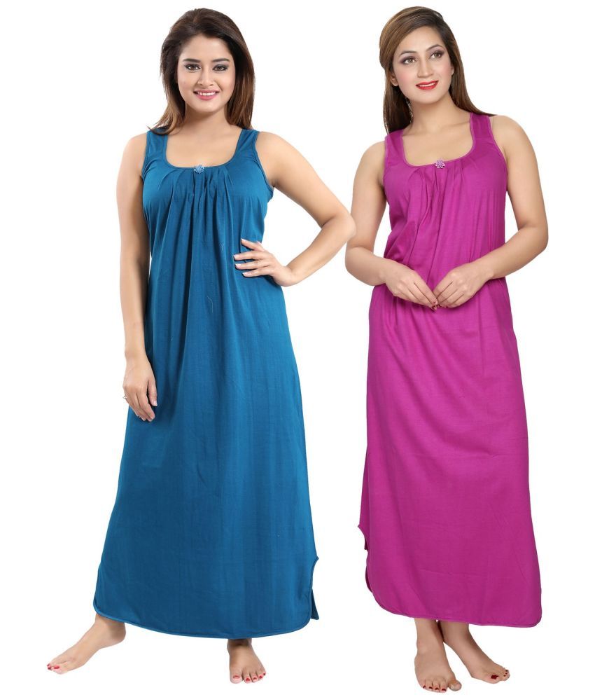     			Cinco Multicolor Cotton Blend Women's Nightwear Nighty & Night Gowns ( Pack of 2 )