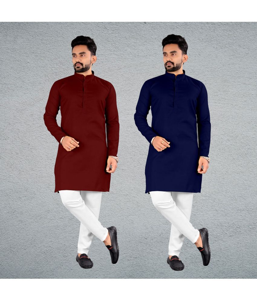     			FRELURO Muticolor Cotton Blend Men's Regular Kurta ( Pack of 2 )