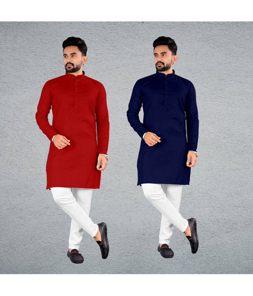     			FRELURO Muticolor Cotton Blend Men's Regular Kurta ( Pack of 2 )