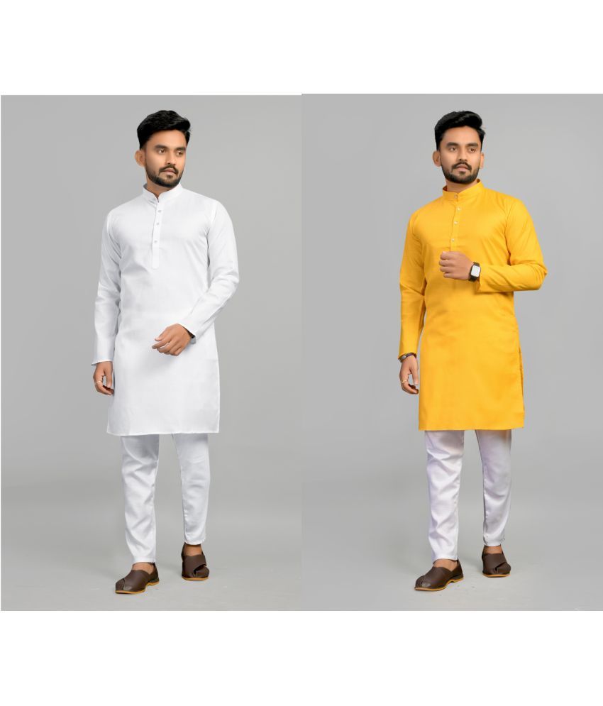     			Fashionfricks Muticolor Cotton Blend Men's Regular Kurta ( Pack of 2 )