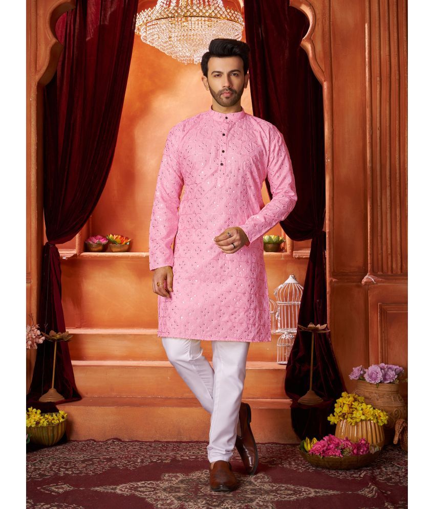     			Fashionfricks Pink Cotton Blend Men's Regular Kurta ( Pack of 1 )