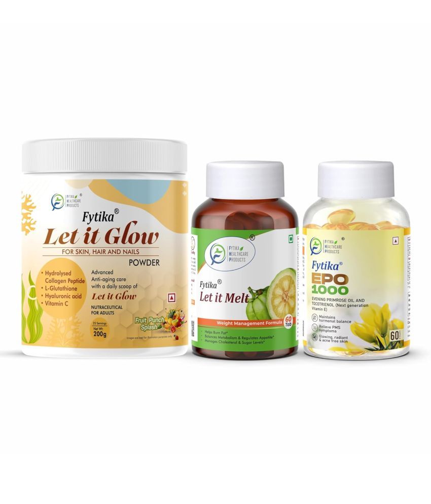     			Fytika Let it Glow Fruit Punch, Collagen Powder-200G + Fytika Let it melt with Garcinia Cambogia, Green coffee-60 Tabs + Fytika EPO 1000 Evening Primrose Oil-60 Softgel