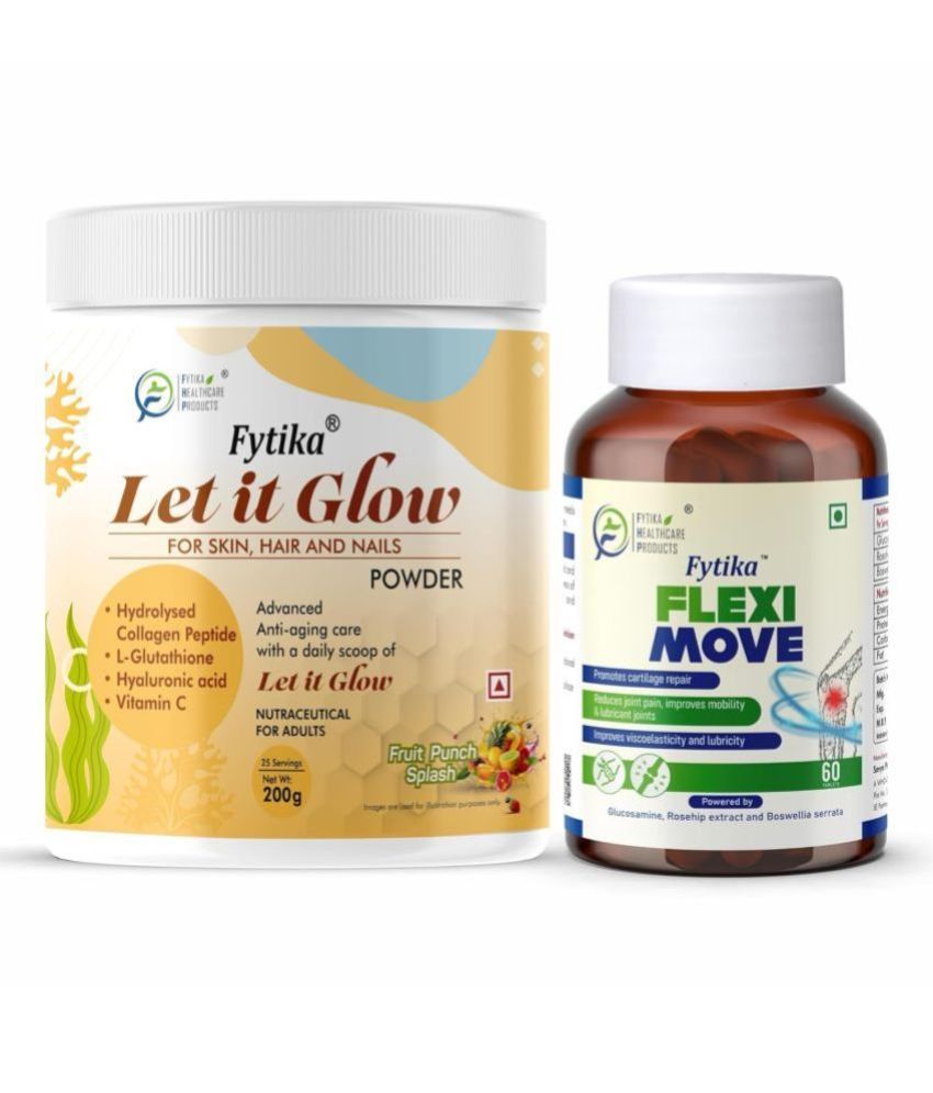     			Fytika Let it Glow Fruit Punch, Collagen Powder-200G + Fytika Flexi Move| Glucosamine, Rosehip Powder extract-60 Tabs