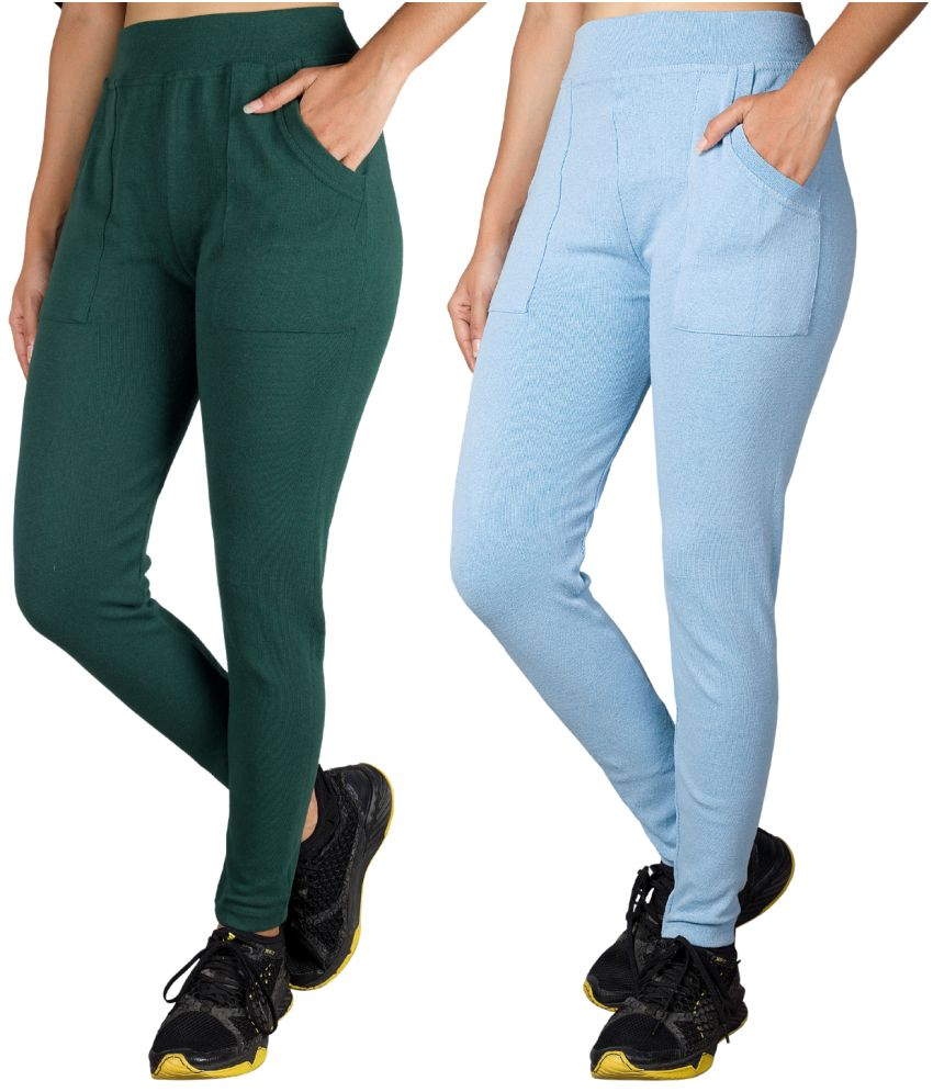     			KARARO JEGGINGS - Cotton Blend Skinny Fit Green Women's Jeggings ( Pack of 2 )