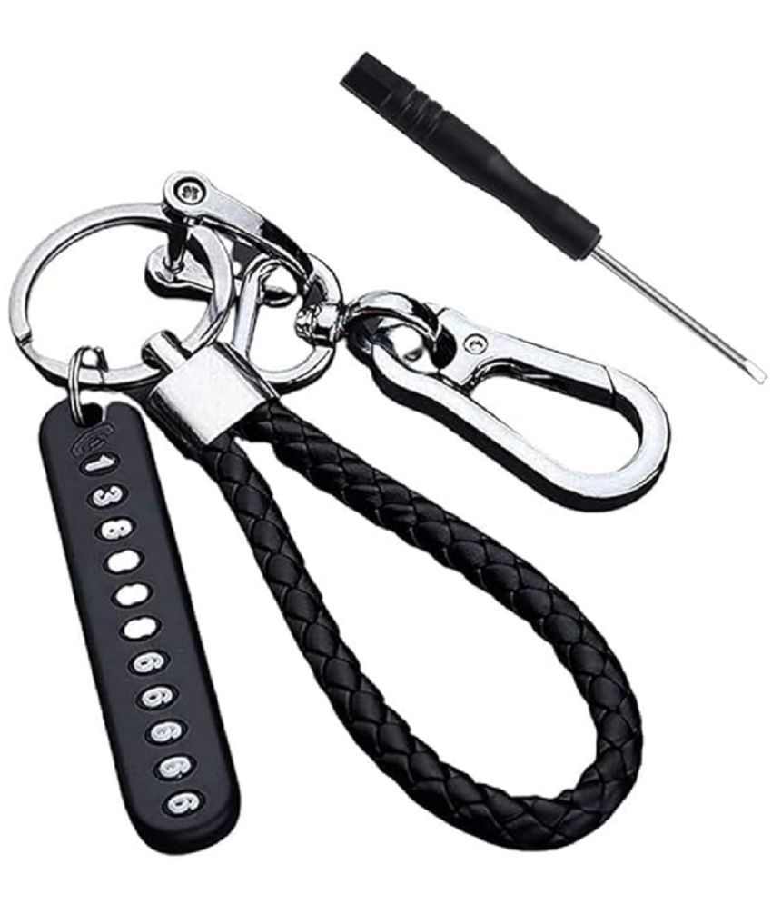     			Keychain Metallic & Leather Keychain Black