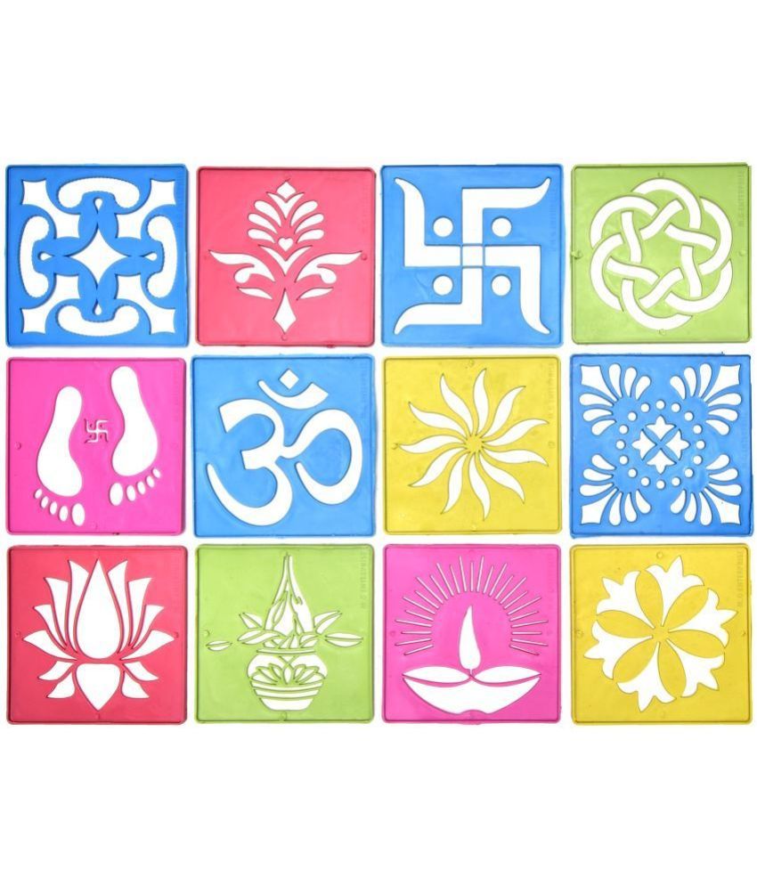     			M G Enterprise DIY Plastic Rangoli Stencils For Floor and Wall PLS-F-12 Set of 12 pc (4 in x 4 in)