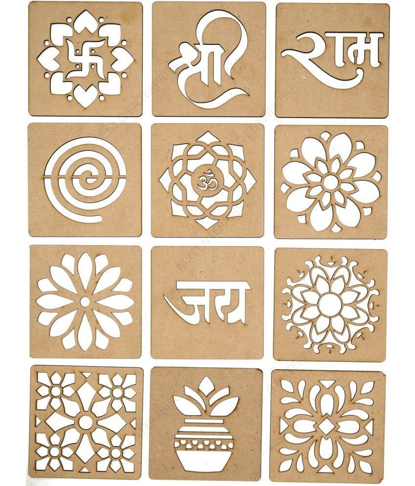     			M G Enterprise DIY MDF Wood Organic Rangoli Stencils For Floor and Wall R-1 Set of 12 pc (4 in x 4 in)