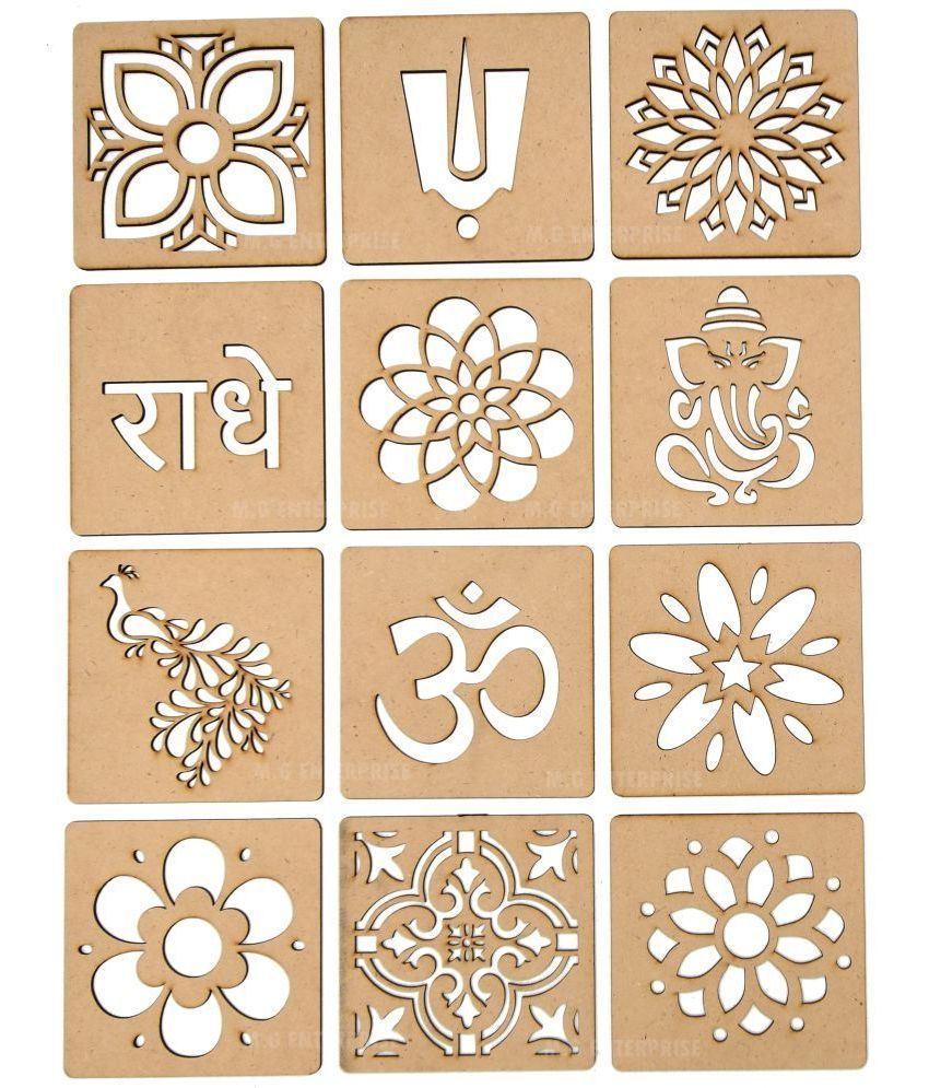     			M G Enterprise DIY MDF Rangoli Stencils For Floor and Wall PLS-C-12 Set of 12 pc (4 in x 4 in)