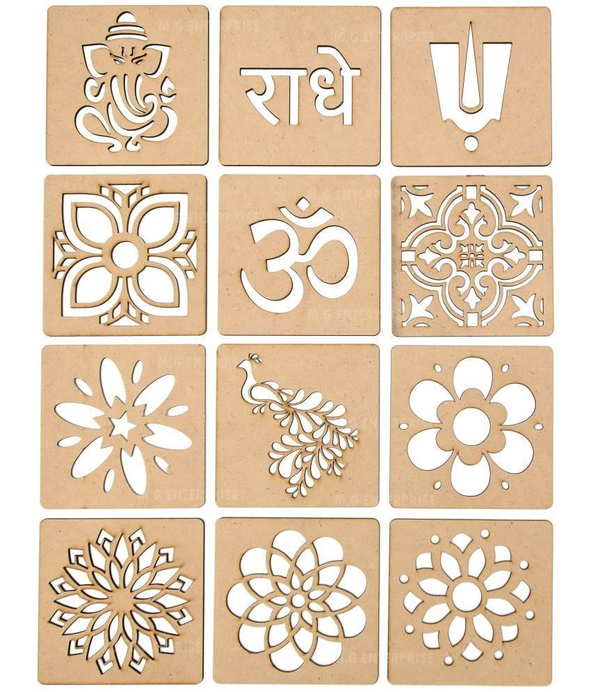     			M G Enterprise DIY MDF Rangoli Stencils For Floor and Wall PLS-E-12 Set of 12 pc (4 in x 4 in)