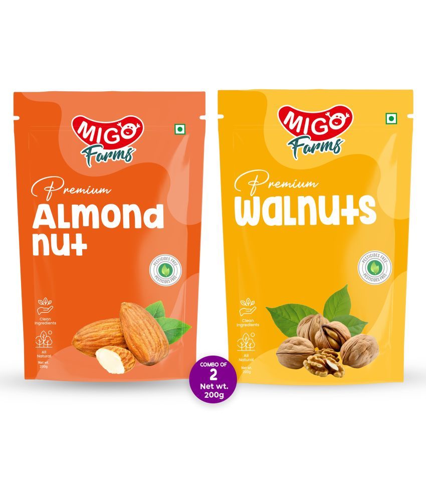     			Migo Farms Pack of 2 Premium Healthy Dry Fruits & Nuts Almonds, Walnuts Kernels (2 x 200 g)