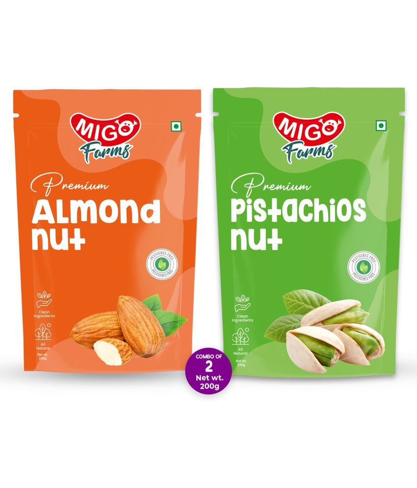     			Migo Farms Healthy Premium Dry Fruits & Nuts Combo of Almonds,Roasted Pistachios (2 x 200 g)