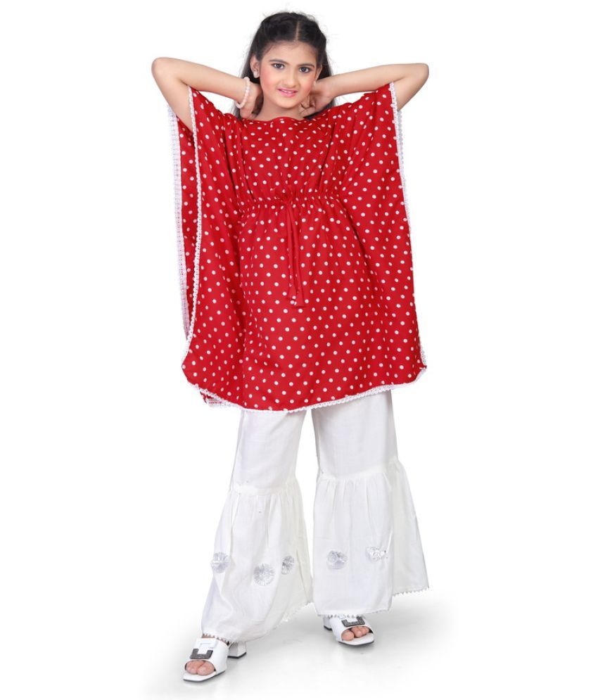     			SELVIFAB Red Crepe Girls Kurta and Sharara Set ( Pack of 1 )