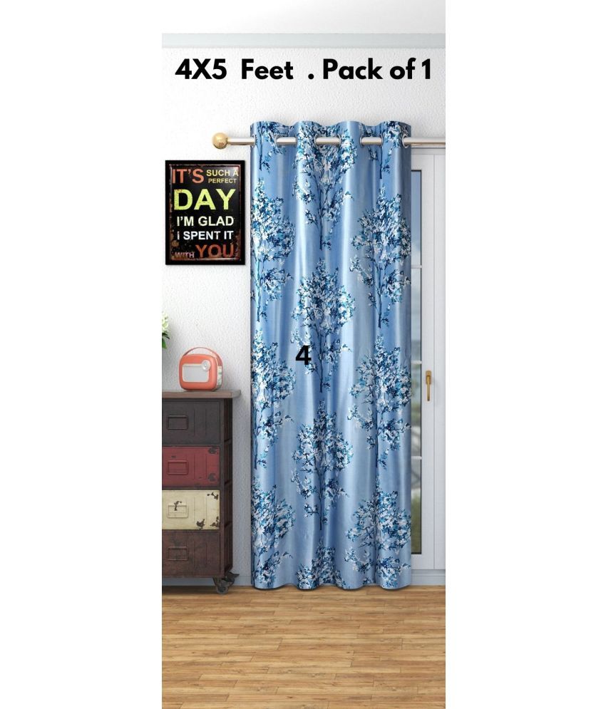     			SWIZIER Floral Printed Room Darkening Eyelet Curtain 5 ft ( Pack of 1 ) - Blue