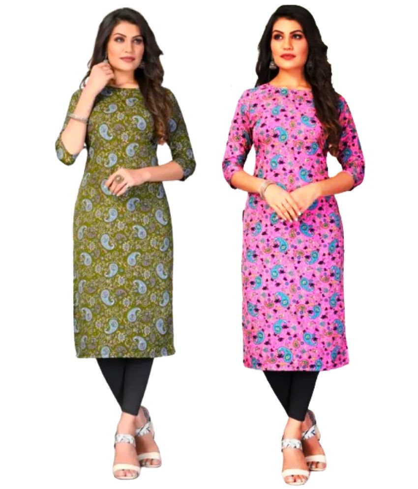     			VACHHARAJ GROUP Crepe Printed A-line Women's Kurti - Green,Pink ( Pack of 2 )