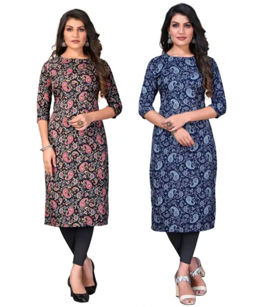     			VACHHARAJ GROUP Crepe Printed A-line Women's Kurti - Black,Blue ( Pack of 2 )