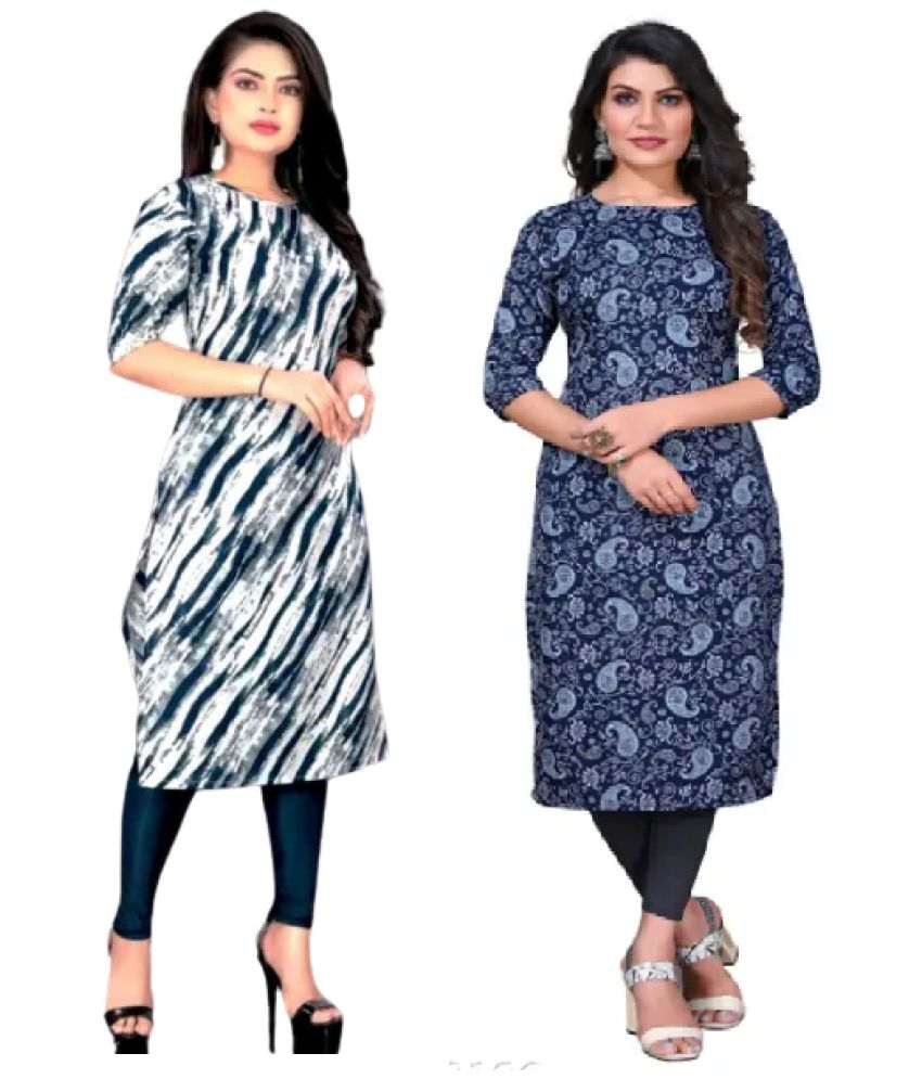     			VACHHARJ GROUP Crepe Printed A-line Women's Kurti - Blue,Blue & Black ( Pack of 2 )