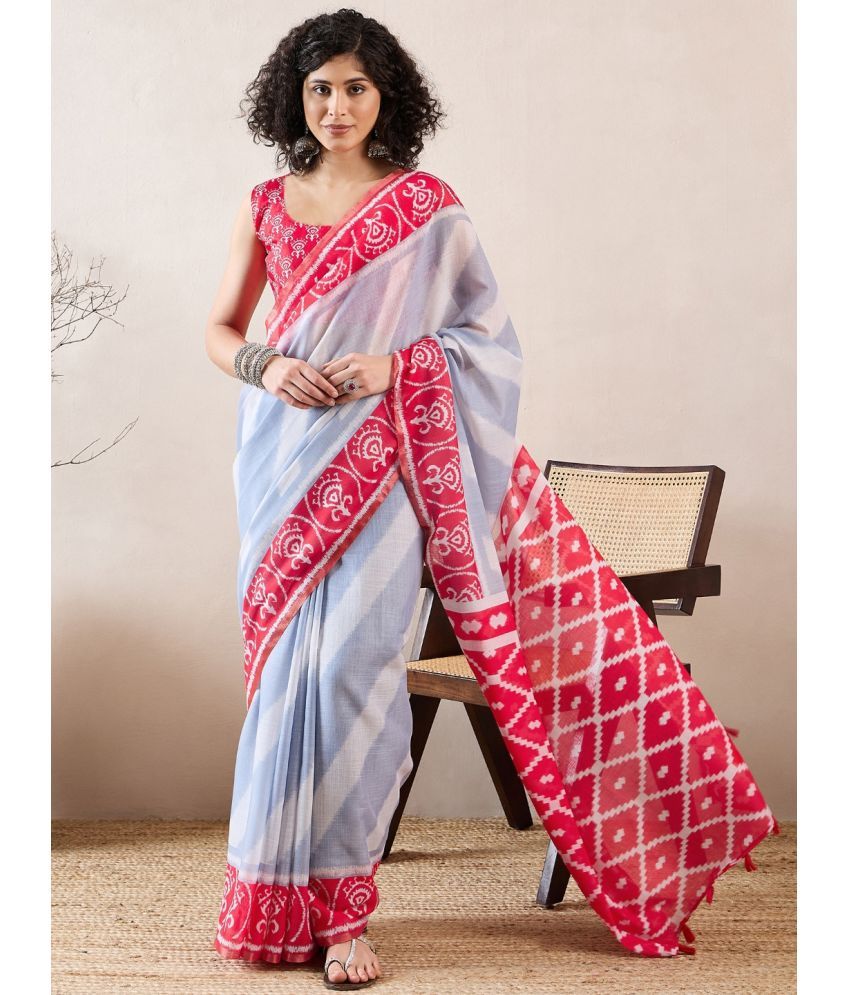     			Vaamsi Linen Printed Saree With Blouse Piece - Blue ( Pack of 1 )