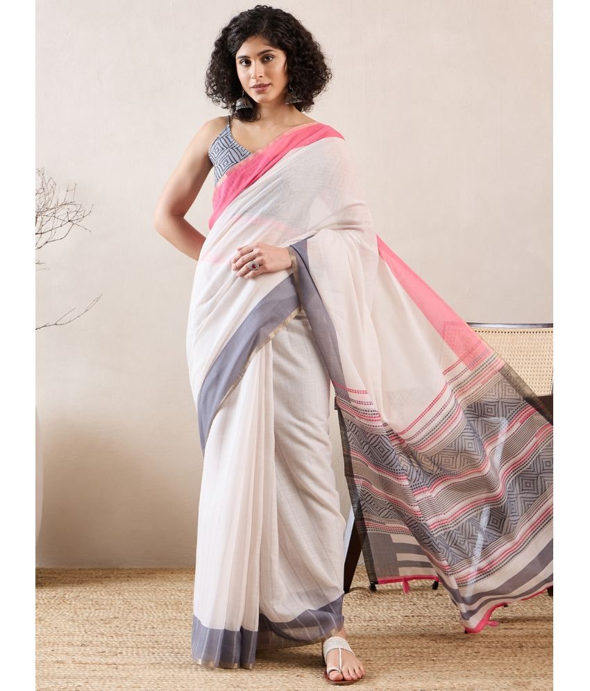     			Vaamsi Linen Solid Saree With Blouse Piece - White ( Pack of 1 )