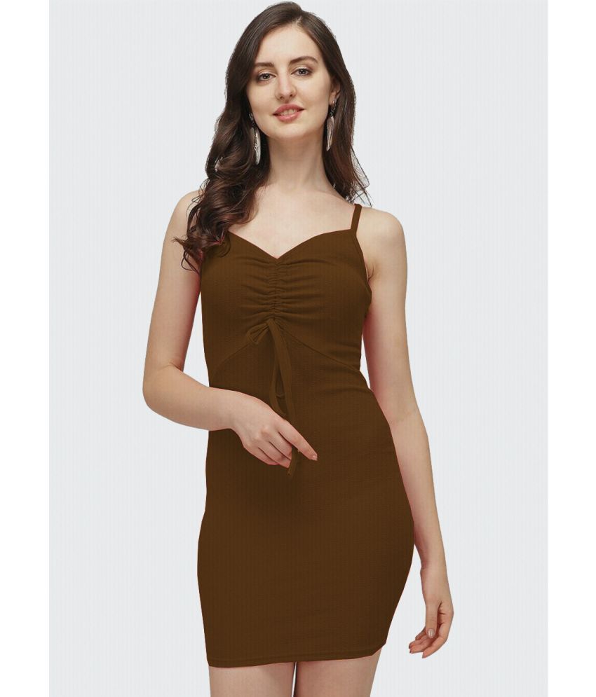     			clafoutis Lycra Solid Knee Length Women's Bodycon Dress - Brown ( Pack of 1 )