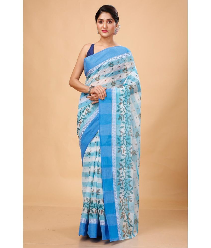     			Puspika Cotton Printed Saree Without Blouse Piece - SkyBlue ( Pack of 1 )