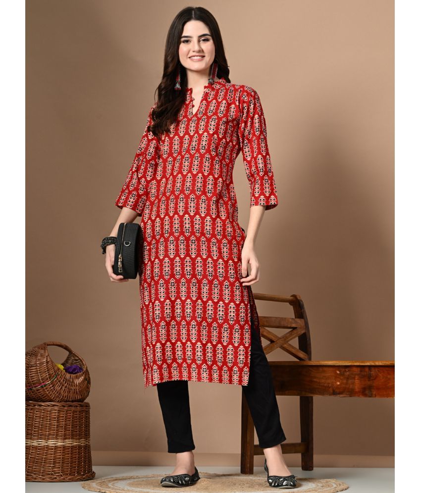     			AMTHI 100% Cotton Printed Straight Women's Kurti - Red ( Pack of 1 )