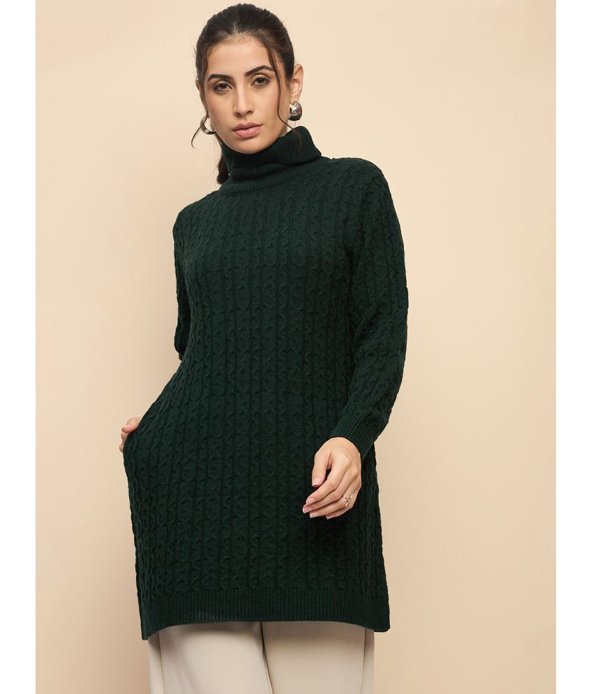     			Clapton Woollen High Neck Women's Cardigans Dress - Green ( )