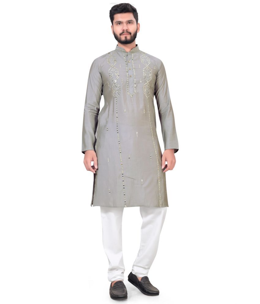     			Fashionfricks Grey Silk Men's Regular Kurta ( Pack of 1 )