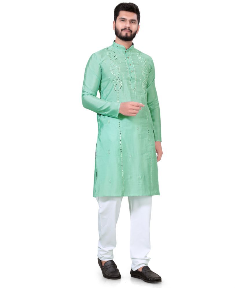     			Fashionfricks Light Green Silk Men's Regular Kurta ( Pack of 1 )