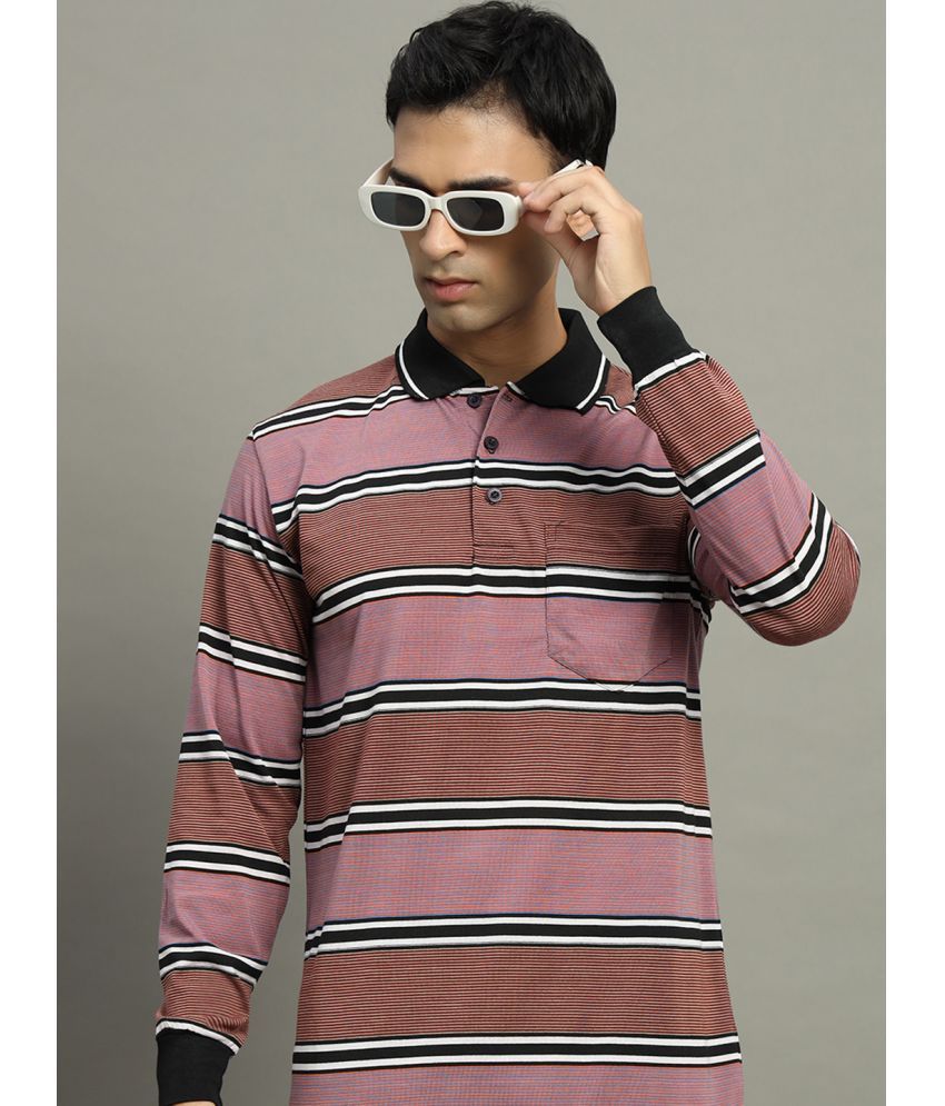     			GET GOLF Cotton Blend Regular Fit Striped Full Sleeves Men's Polo T Shirt - Brown ( Pack of 1 )