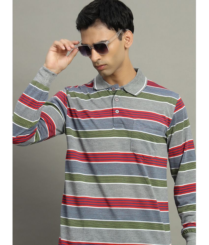     			GET GOLF Cotton Blend Regular Fit Striped Full Sleeves Men's Polo T Shirt - Multicolor ( Pack of 1 )