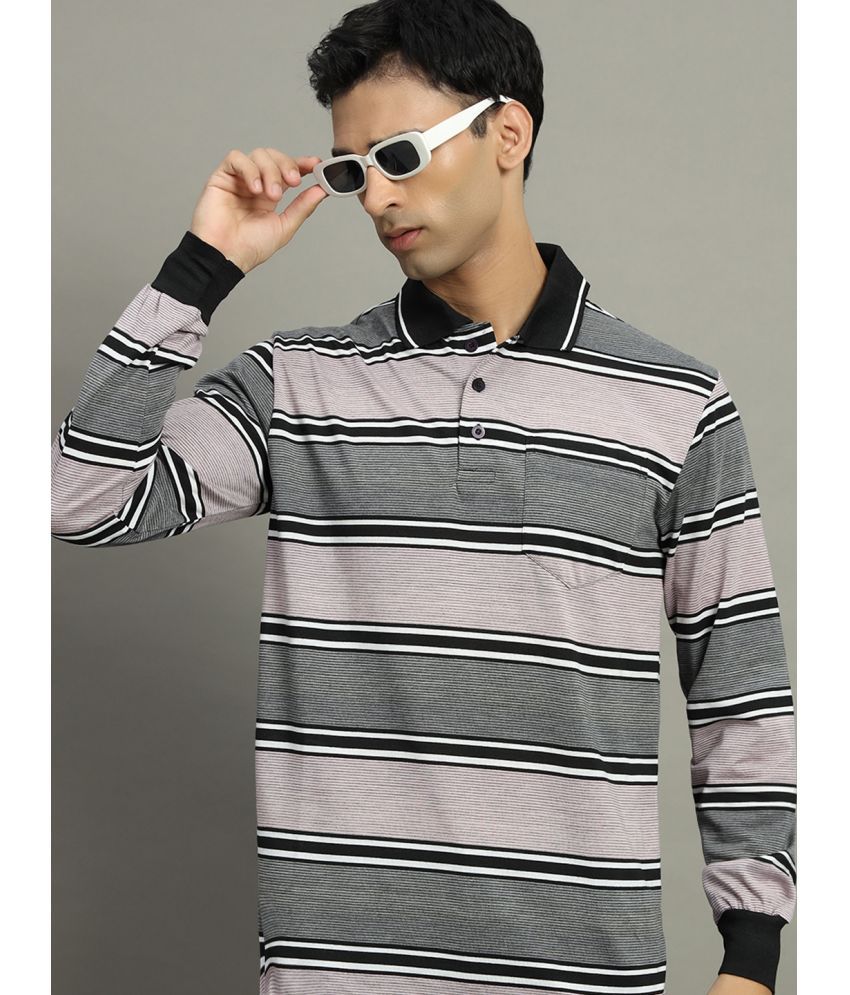     			GET GOLF Cotton Blend Regular Fit Striped Full Sleeves Men's Polo T Shirt - Black ( Pack of 1 )